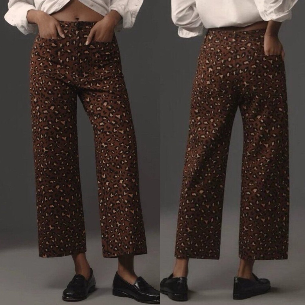 Anthropologie Brown Leopard-Print Wide-Leg Pants